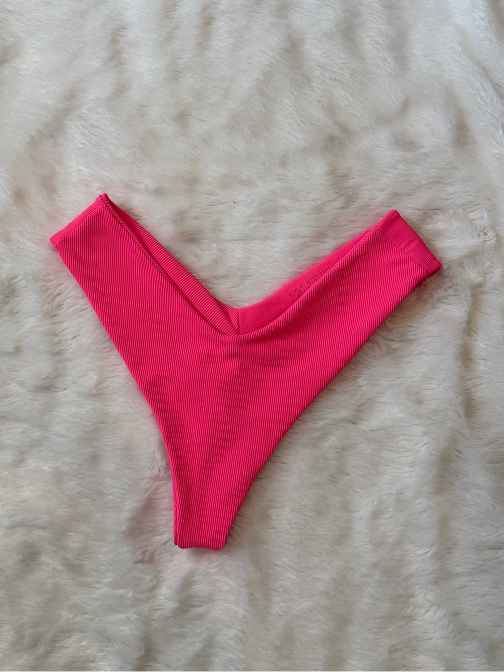 Skatie Hot Pink Ribbed Mandi V-Front Bikini Bottoms
